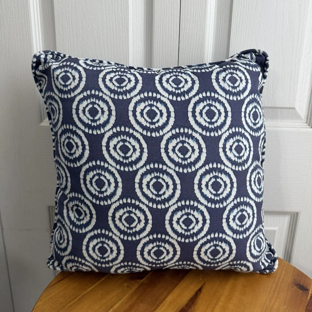 Blue White Geometric Indoor Outdoor 15 X 15 Pillow Boho Porch Cottage Comfy